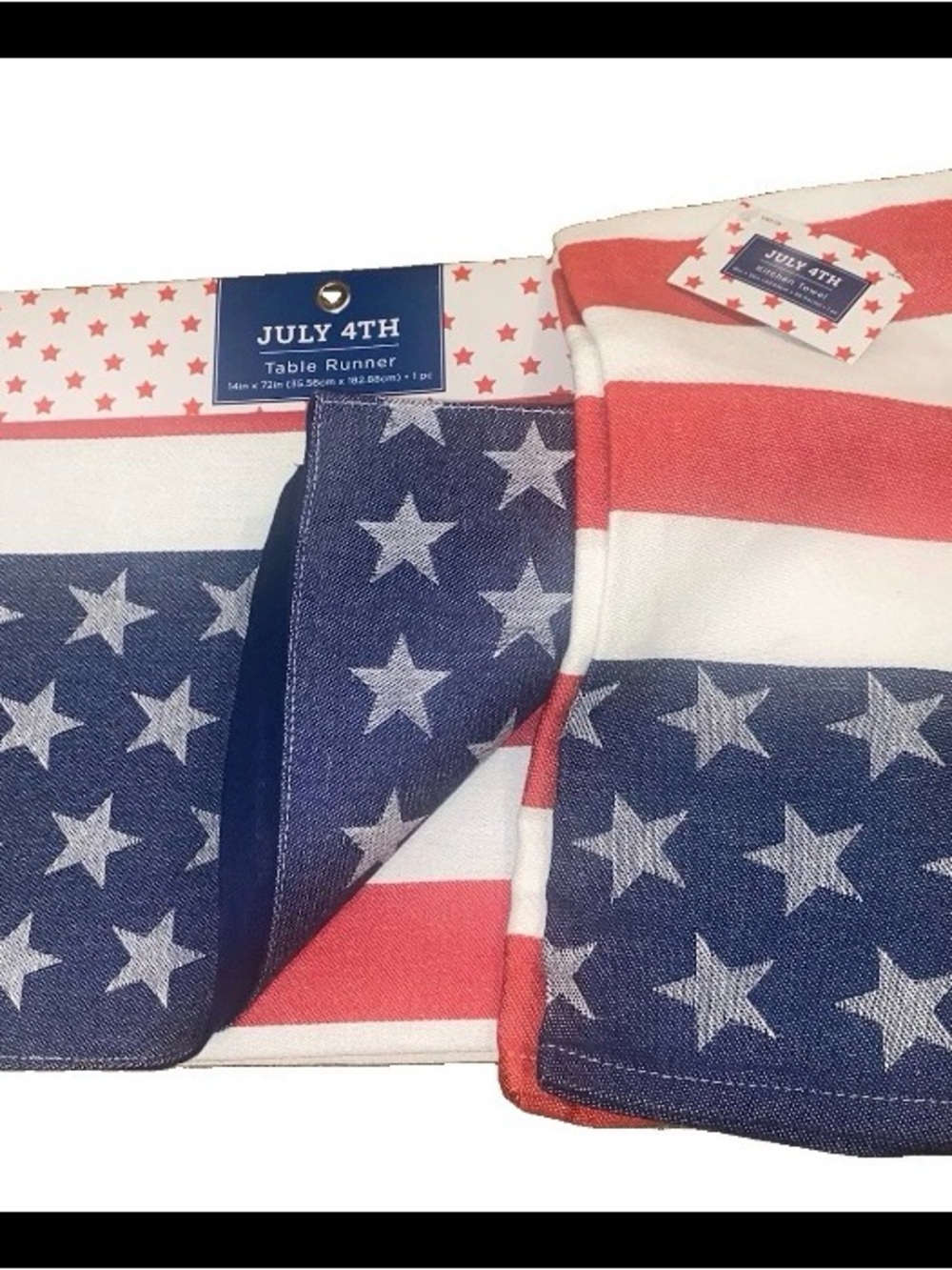 Stars Stripes Patriotic Holiday Table Runner and Kitchen Towel Red White Blue